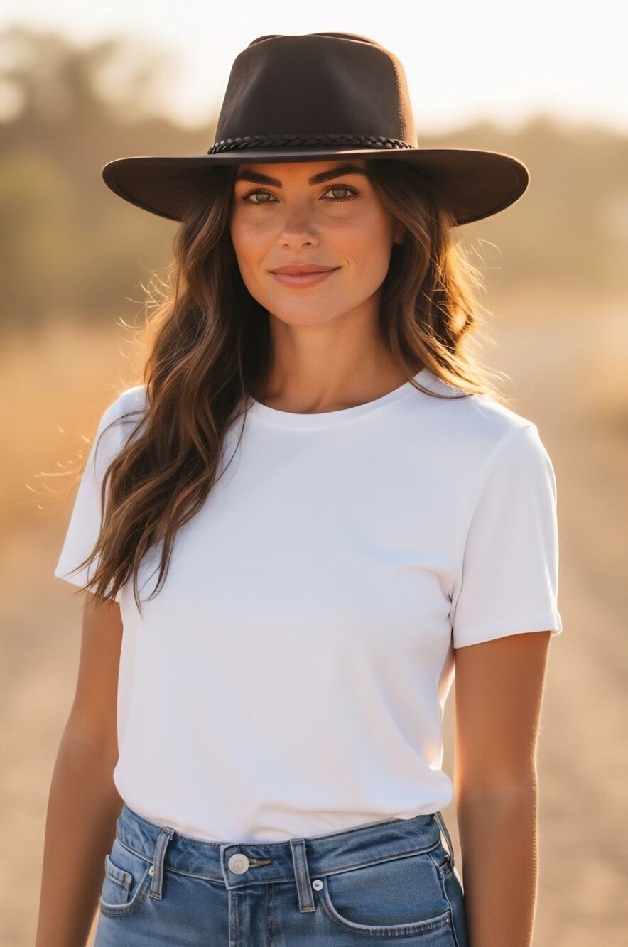 Deep Dark Brown Outback Braided Western Genuine Leather Cowboy Hat Women's Large